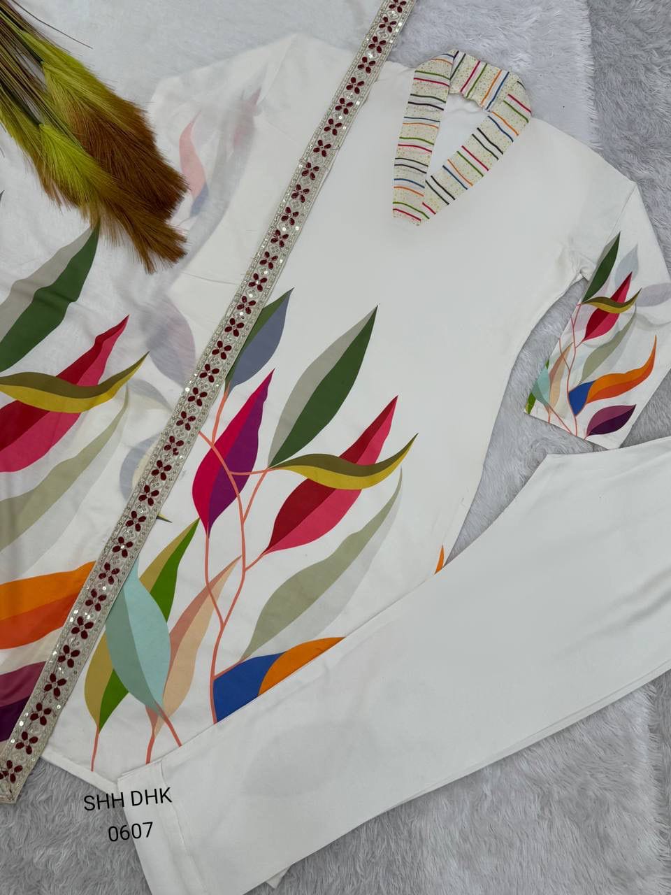 Pure White Multicolor Floral FANCY DESIGN WITH DIGITAL PRINTED TOP
